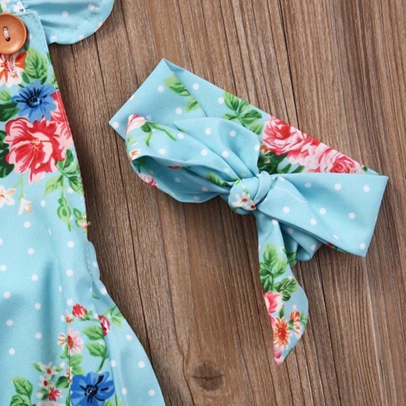 Evelyn Mint Blue Floral Romper - Picture 4 of 6